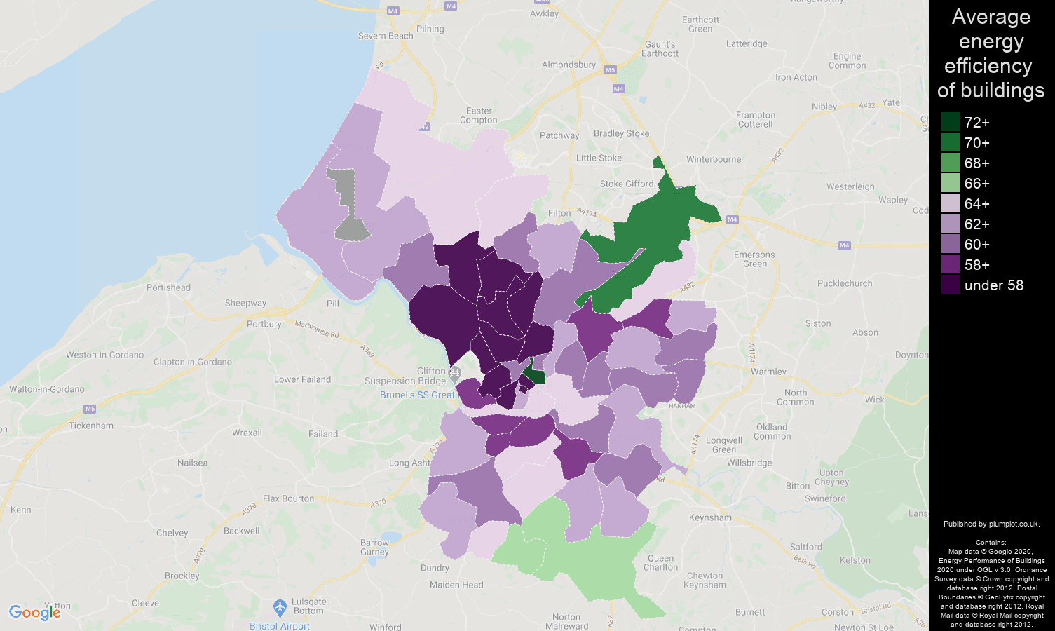 Bristol county map of energy efficiency of houses