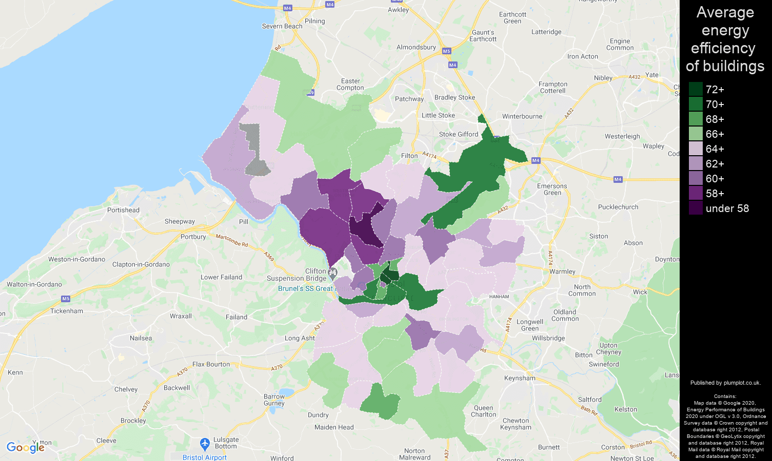 Bristol county map of energy efficiency of properties