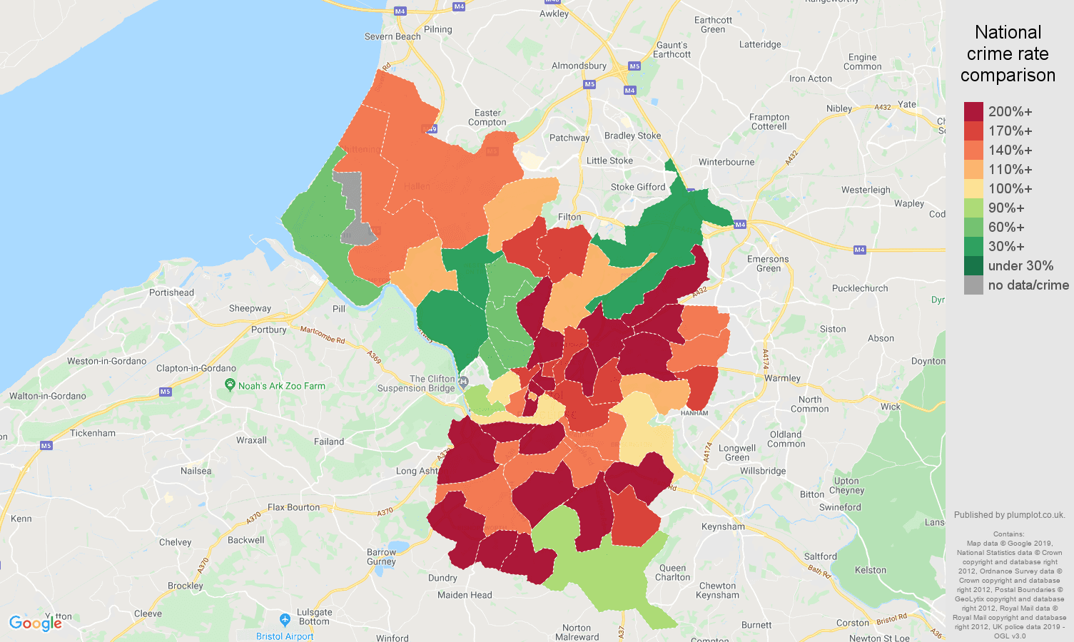 Bristol county public order crime rate comparison map