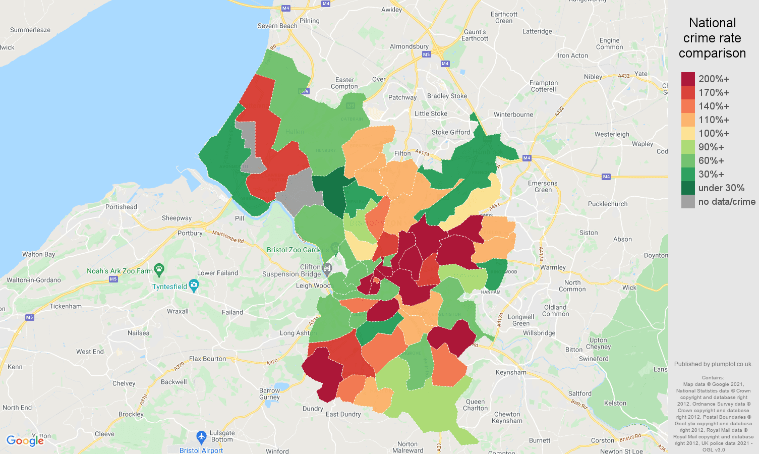 Bristol county robbery crime rate comparison map