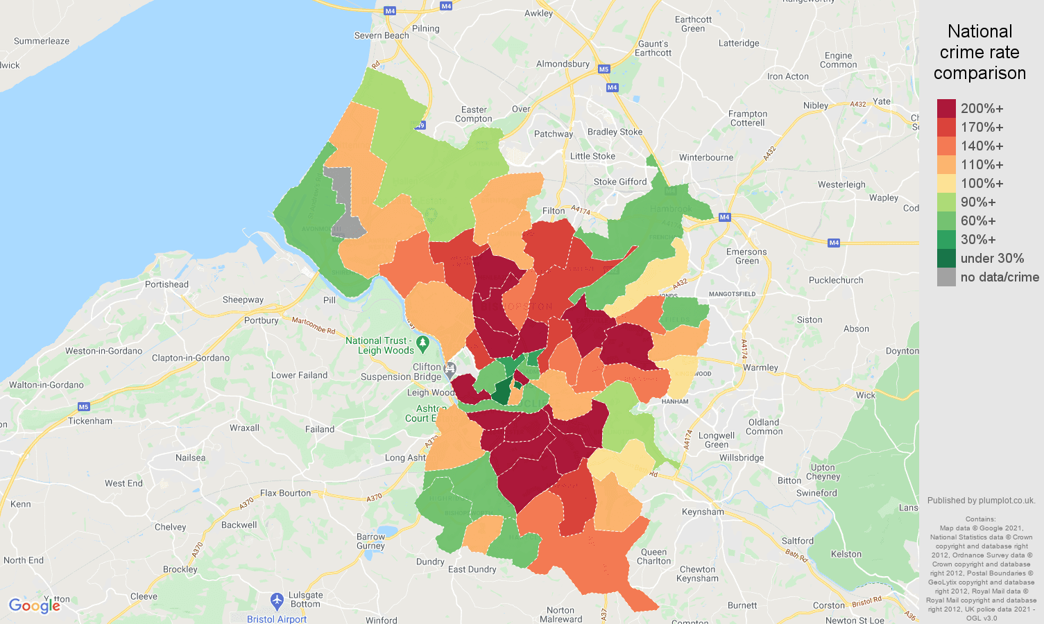 Bristol county vehicle crime rate comparison map