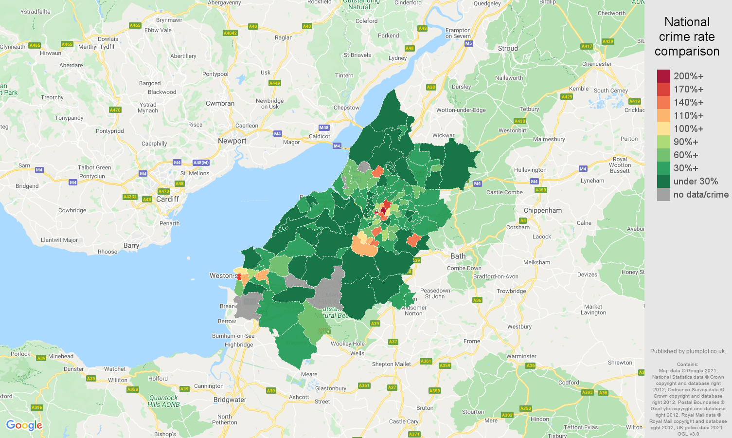 Bristol drugs crime rate comparison map
