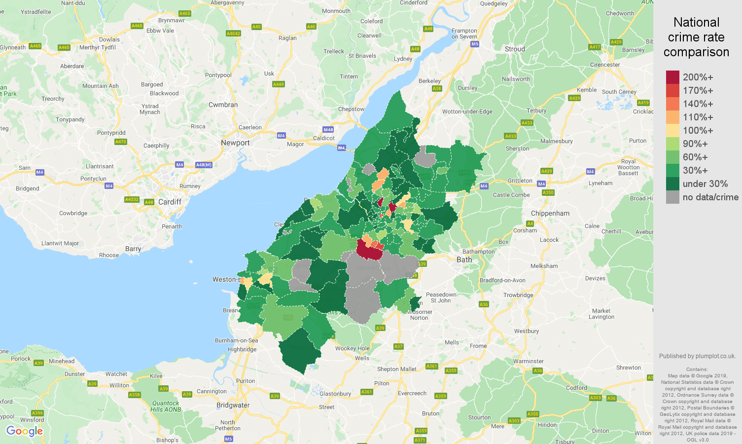 Bristol other crime rate comparison map