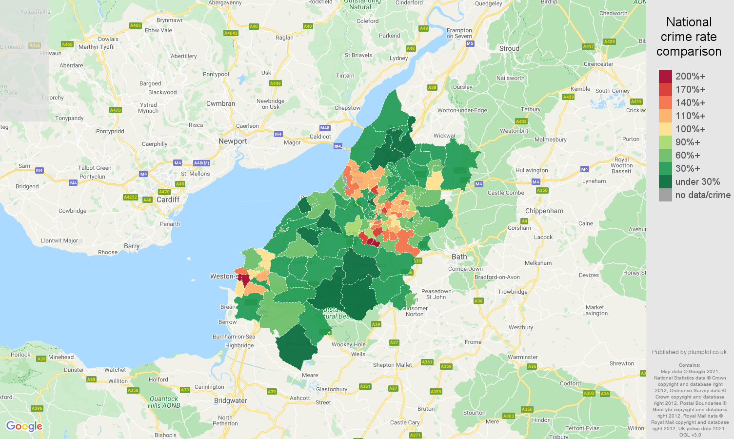 Bristol violent crime rate comparison map