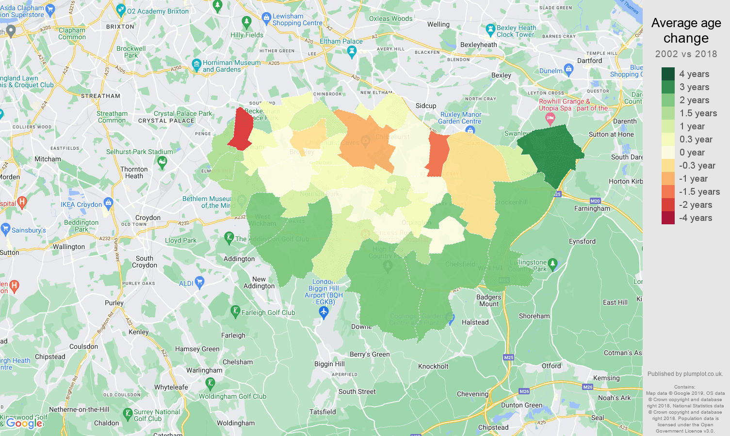 Bromley average age change map