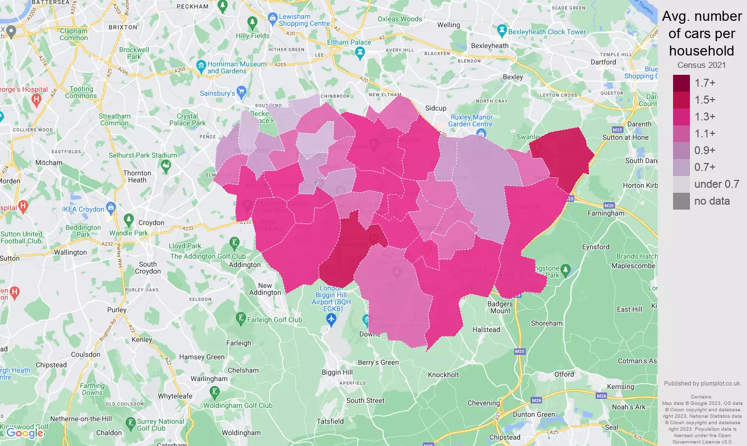 Bromley cars per household map