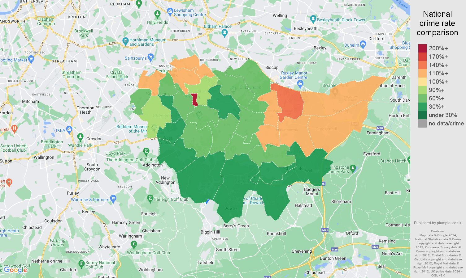 Bromley crime rate comparison map