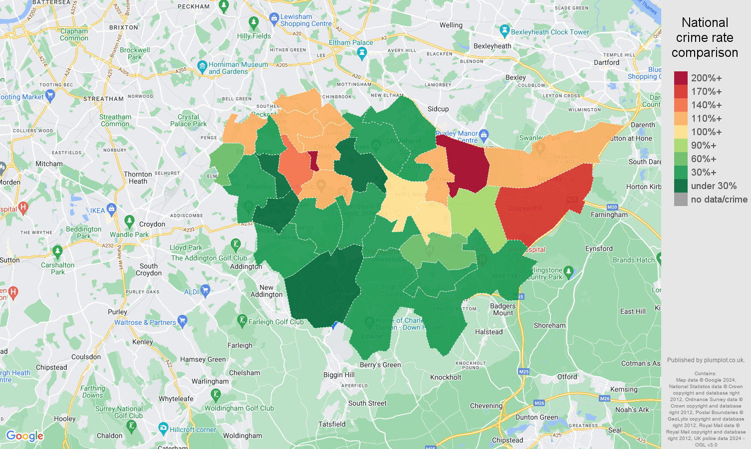 Bromley drugs crime rate comparison map