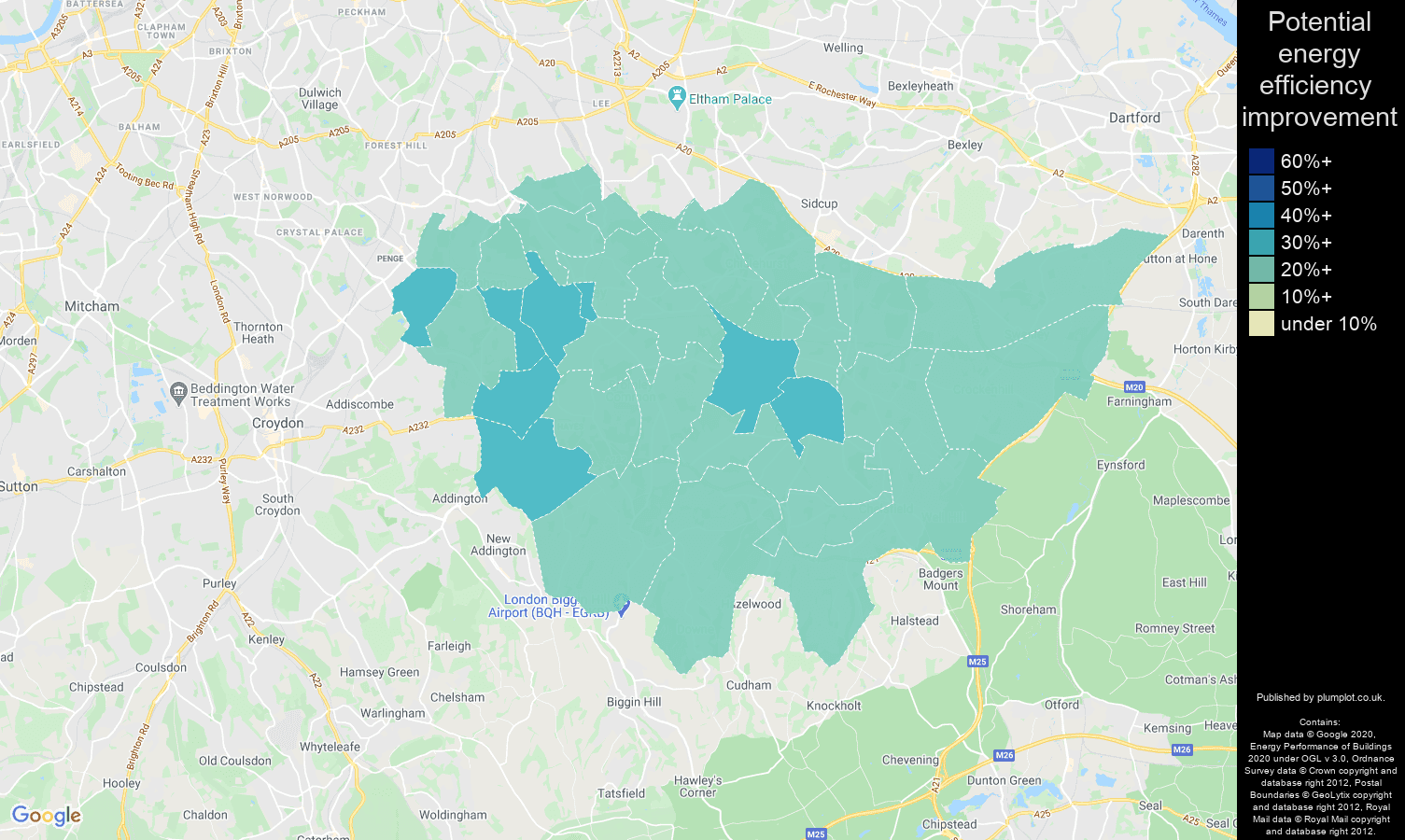 Bromley map of potential energy efficiency improvement of houses