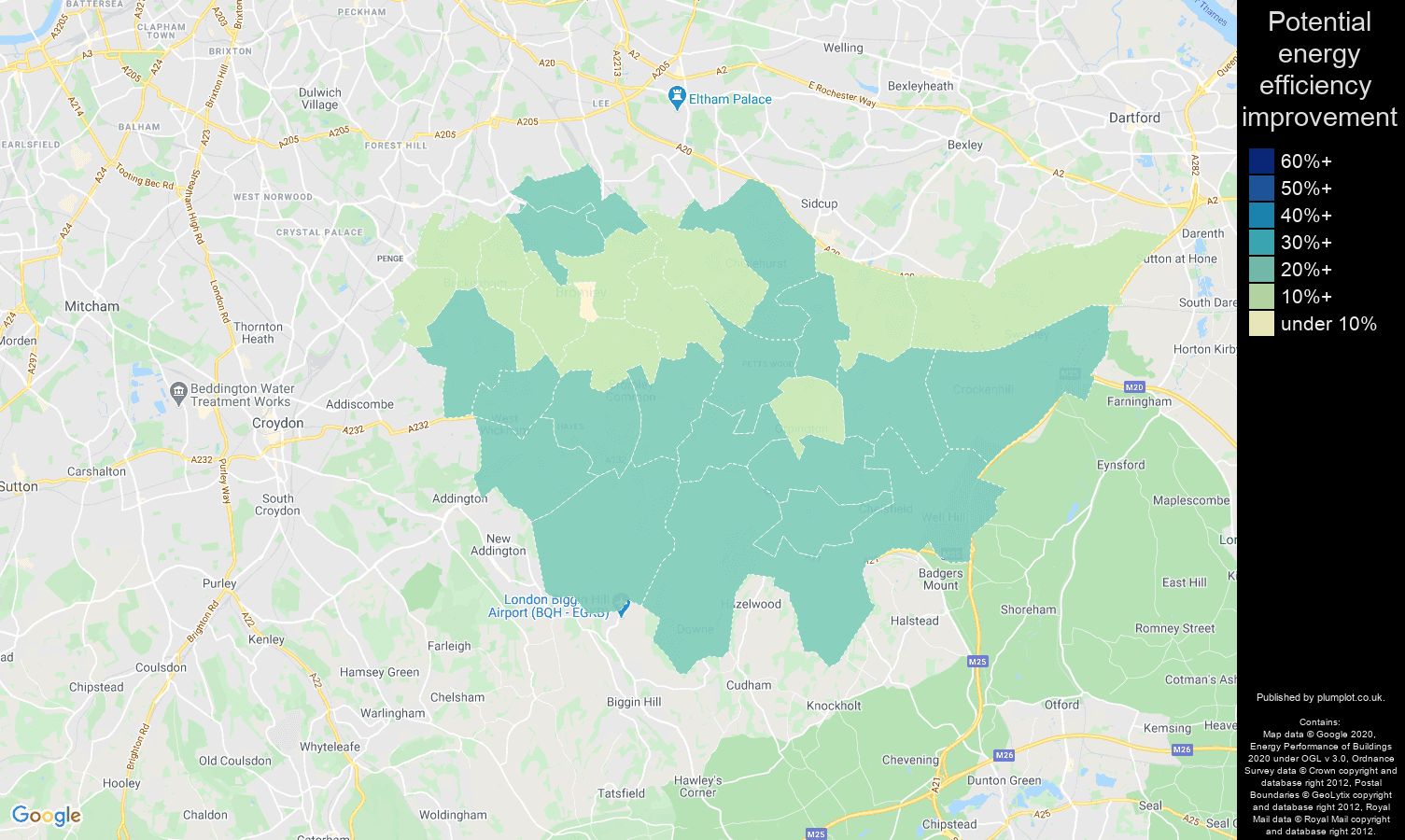 Bromley map of potential energy efficiency improvement of properties