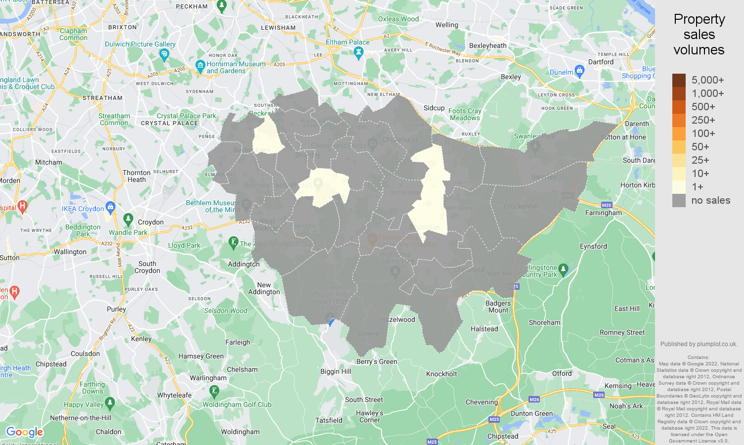 Bromley map of sales of new properties