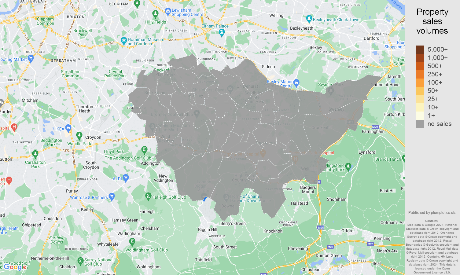 Bromley map of sales of new properties