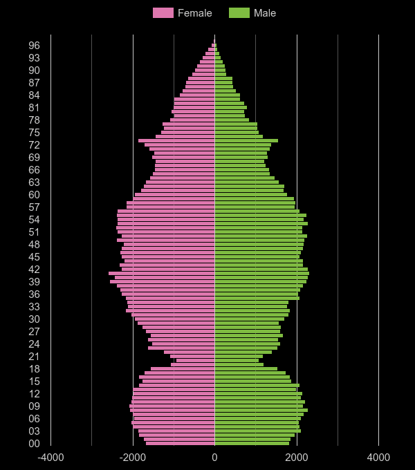 Bromley population pyramid by year