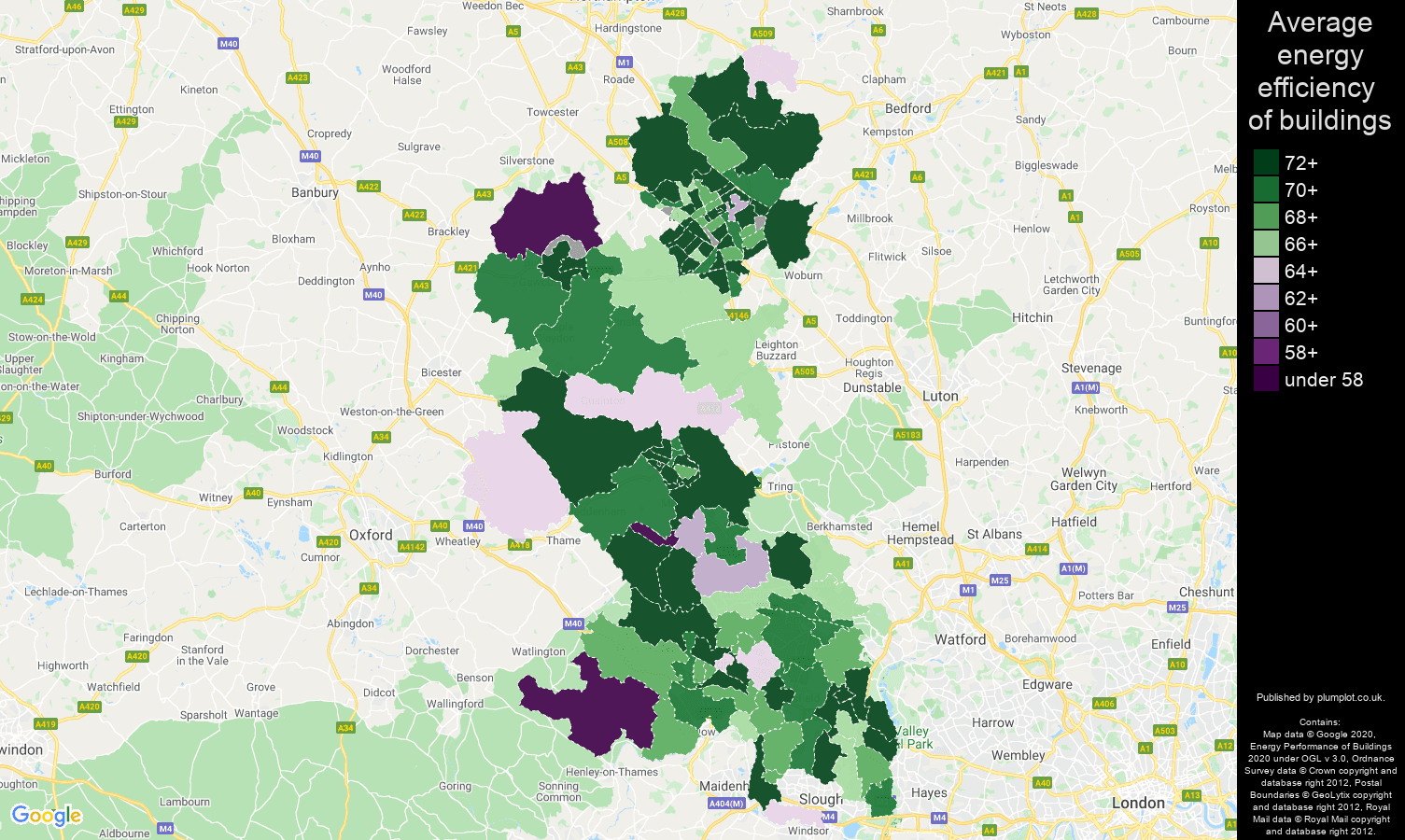 Buckinghamshire map of energy efficiency of flats