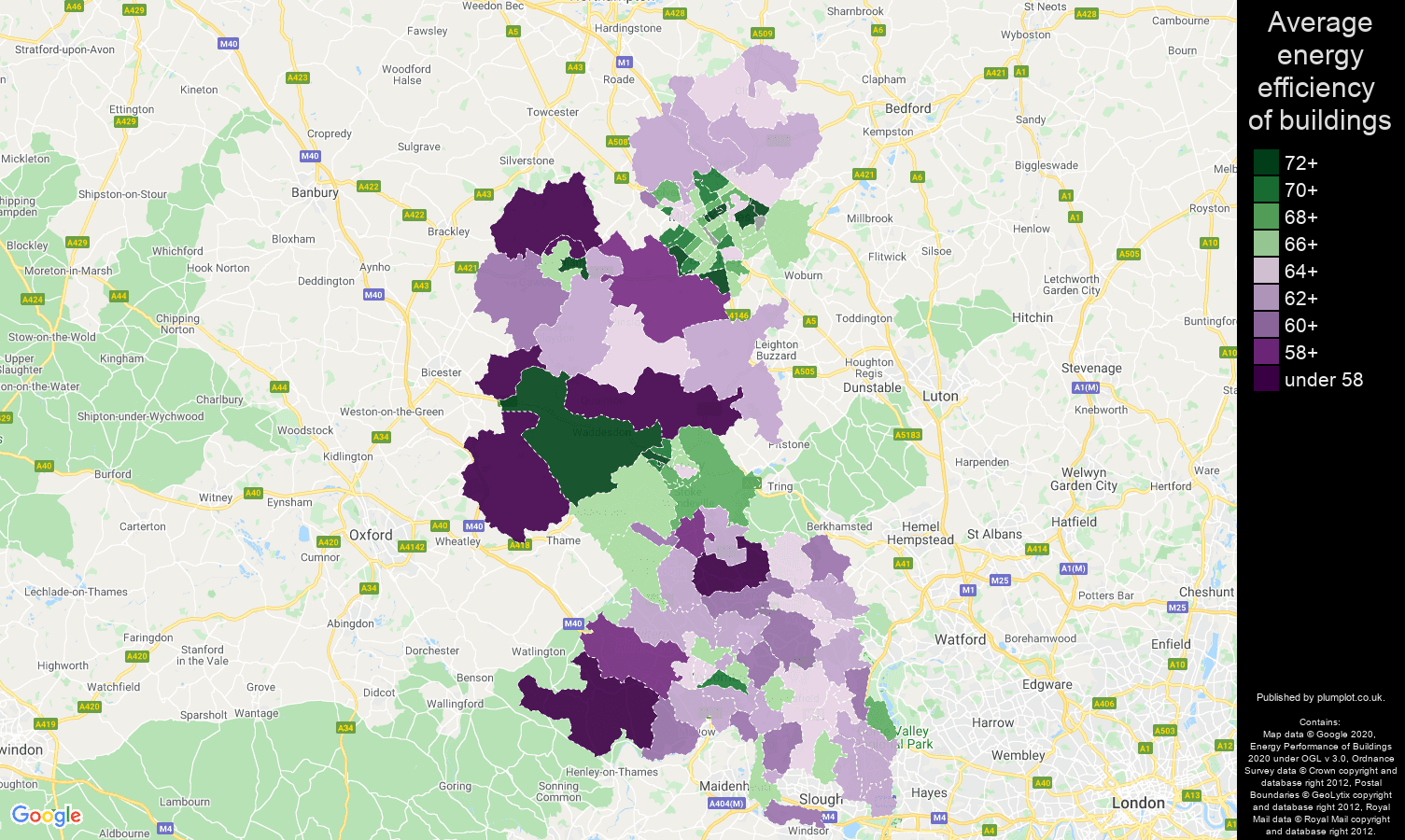 Buckinghamshire map of energy efficiency of properties