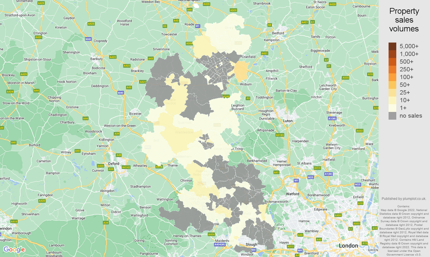 Buckinghamshire map of sales of new properties