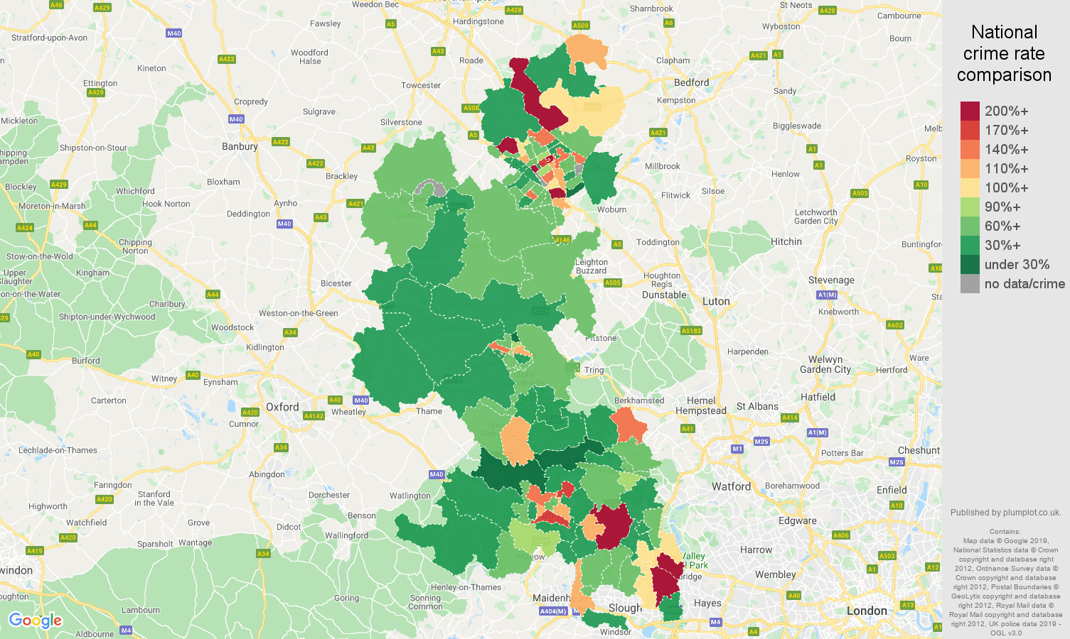 Buckinghamshire other theft crime rate comparison map