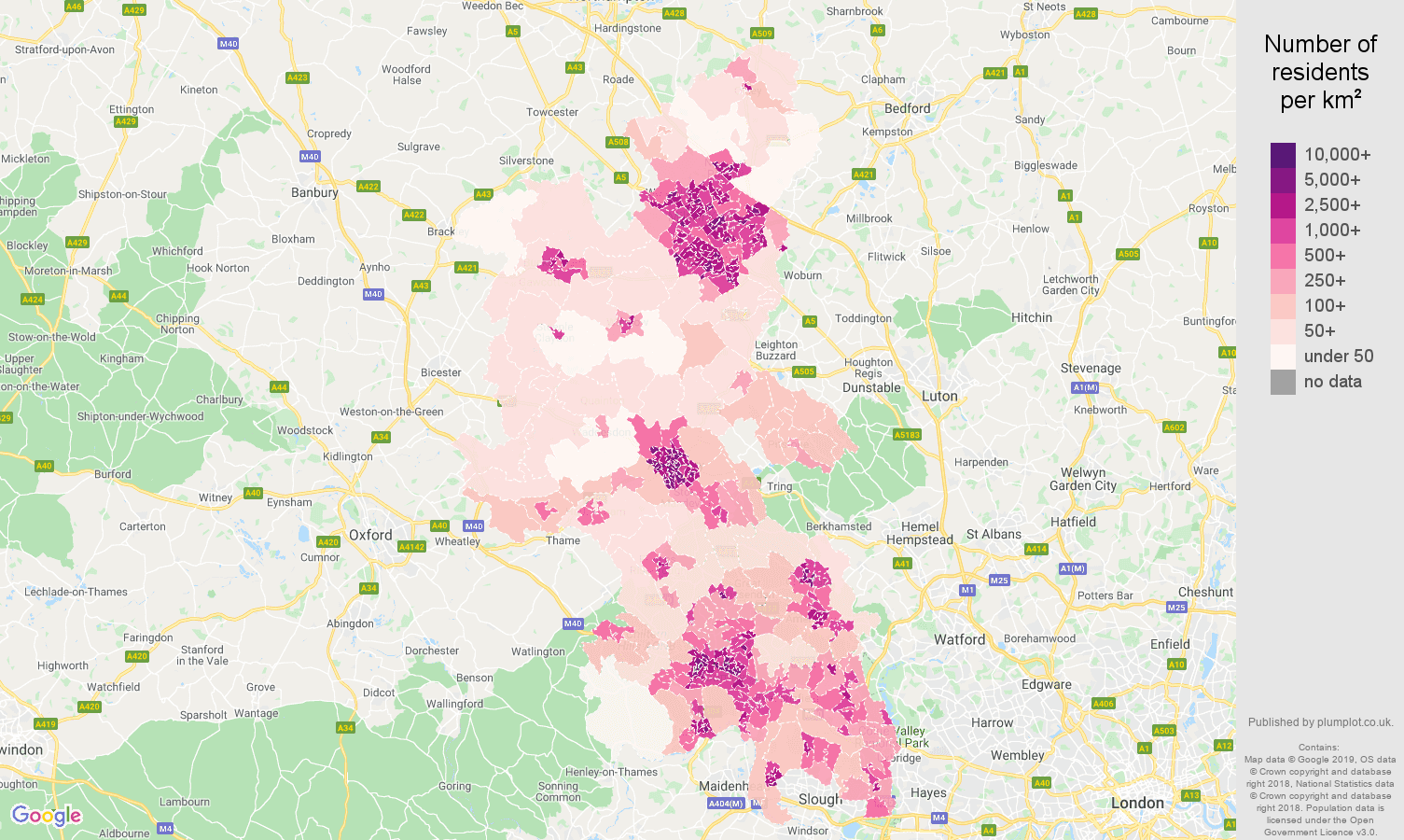 Buckinghamshire population density map