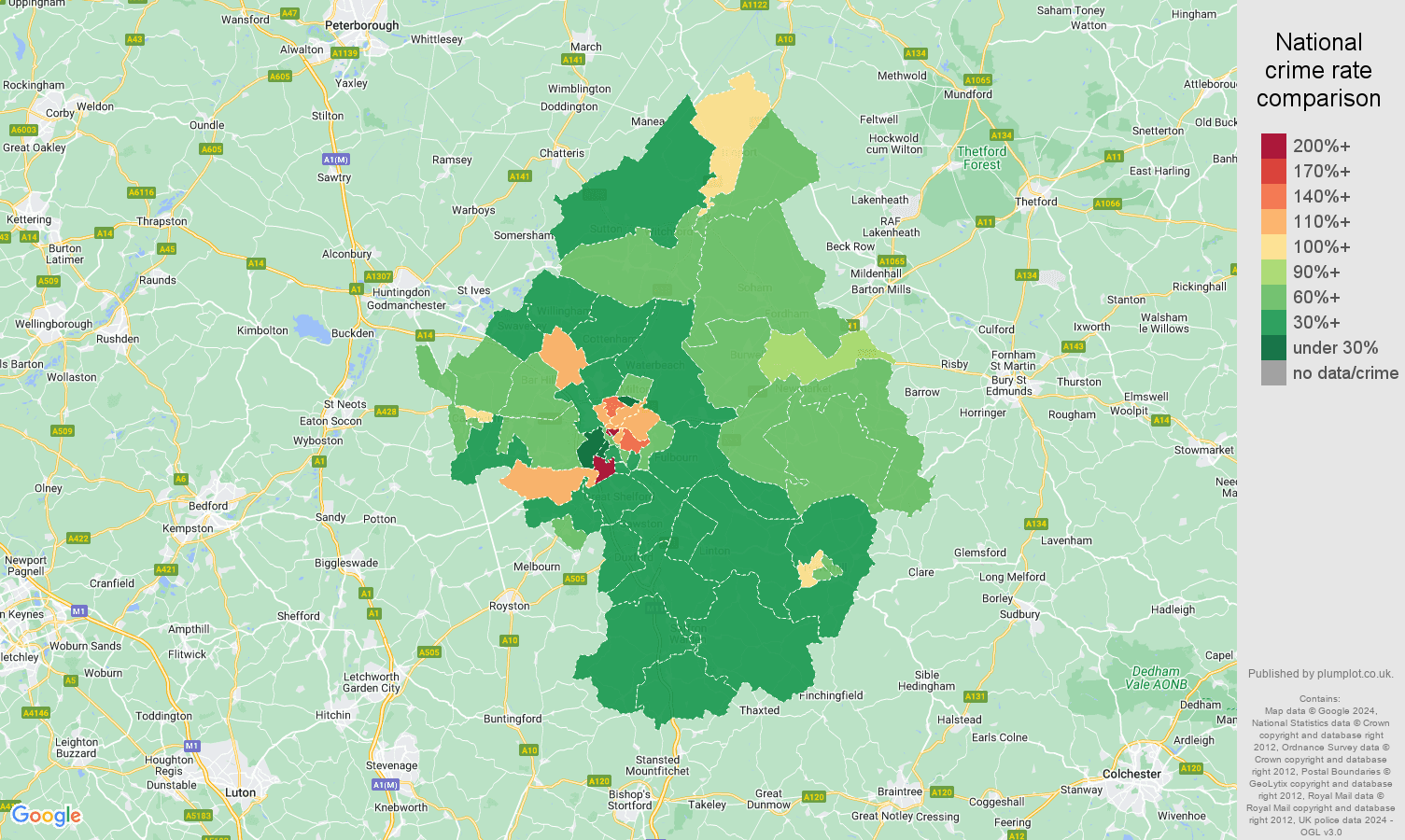 Cambridge crime rate comparison map