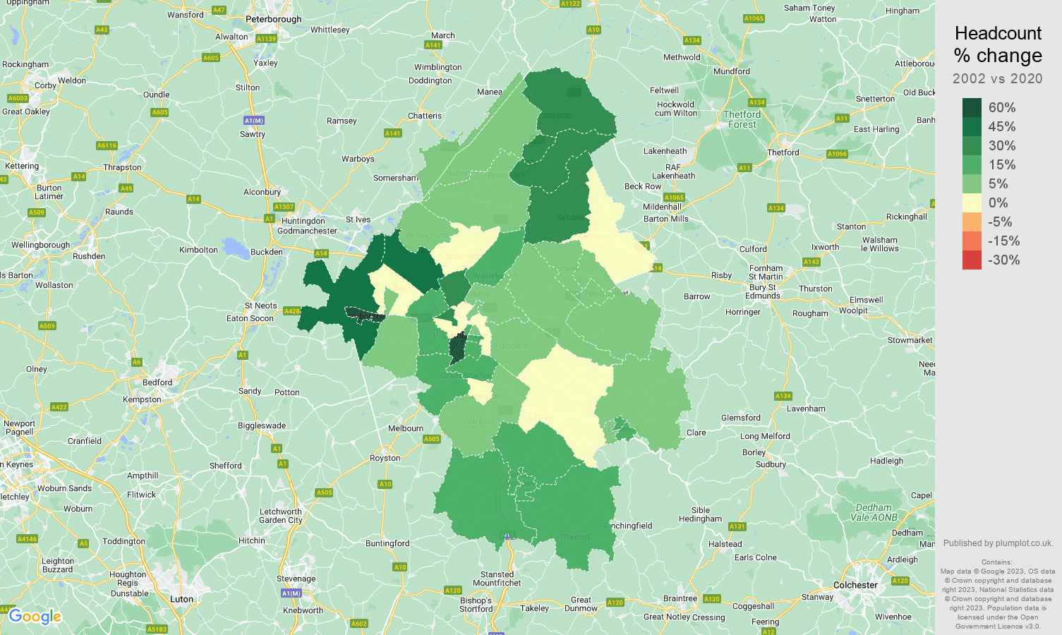 Cambridge headcount change map