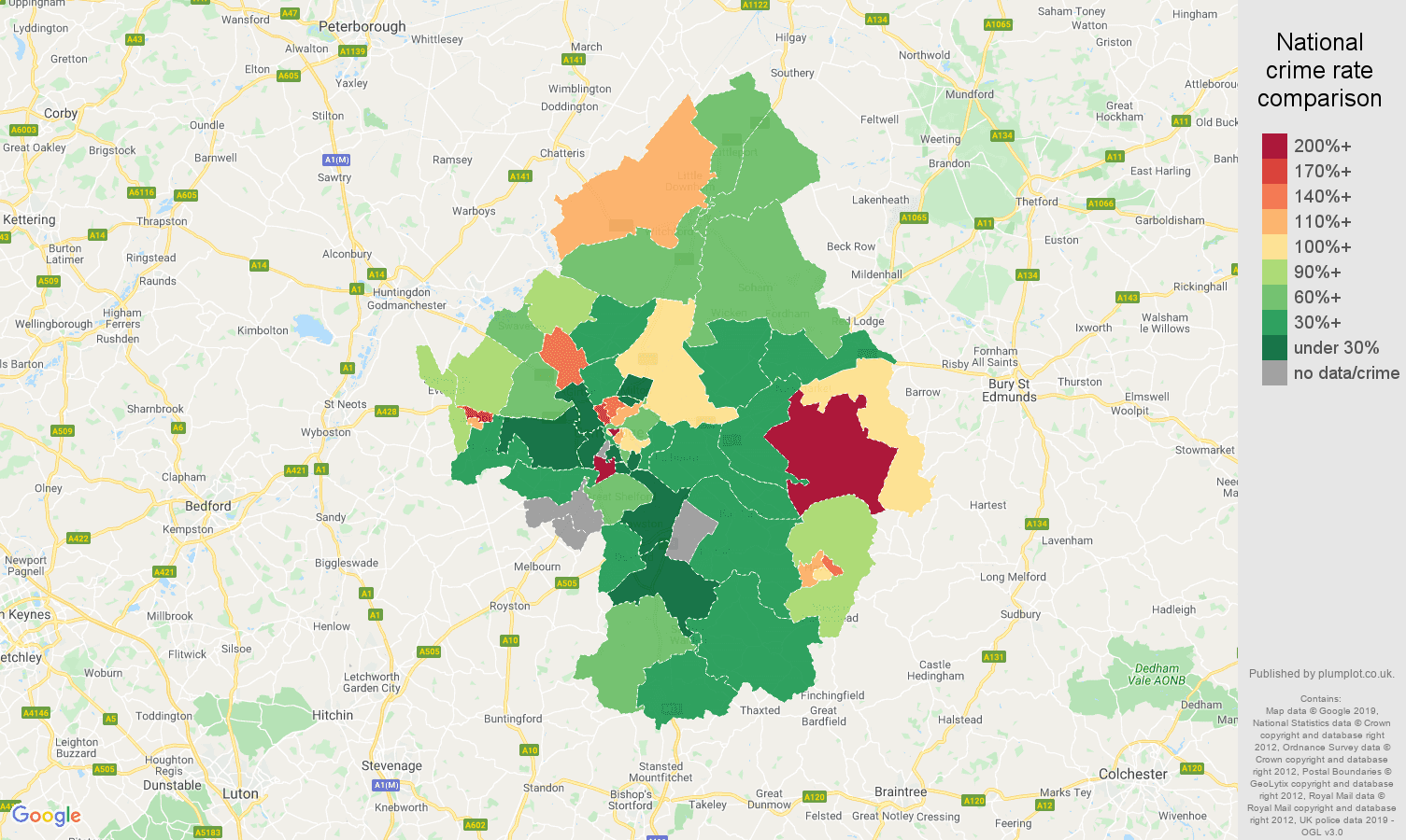 Cambridge other crime rate comparison map