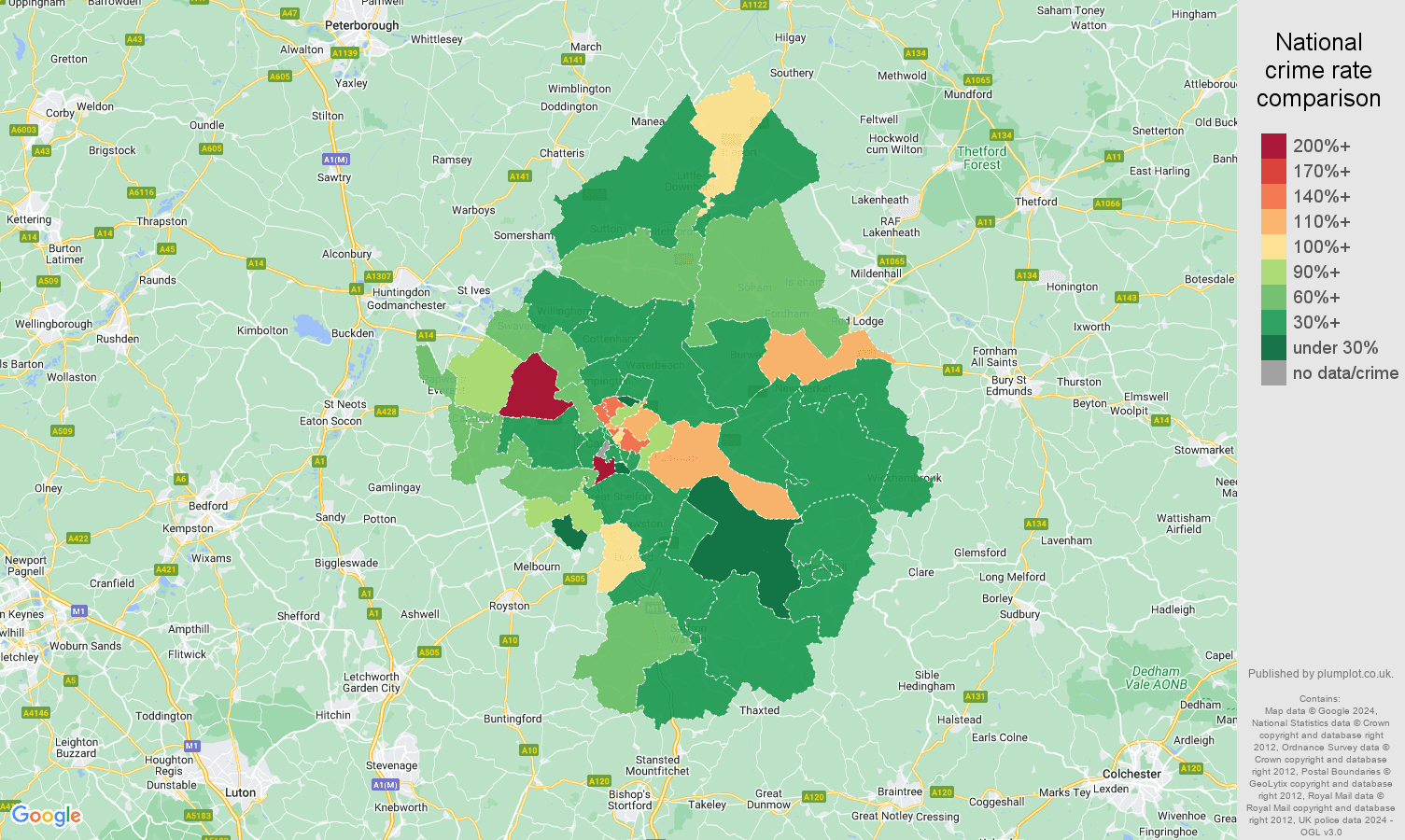 Cambridge vehicle crime rate comparison map