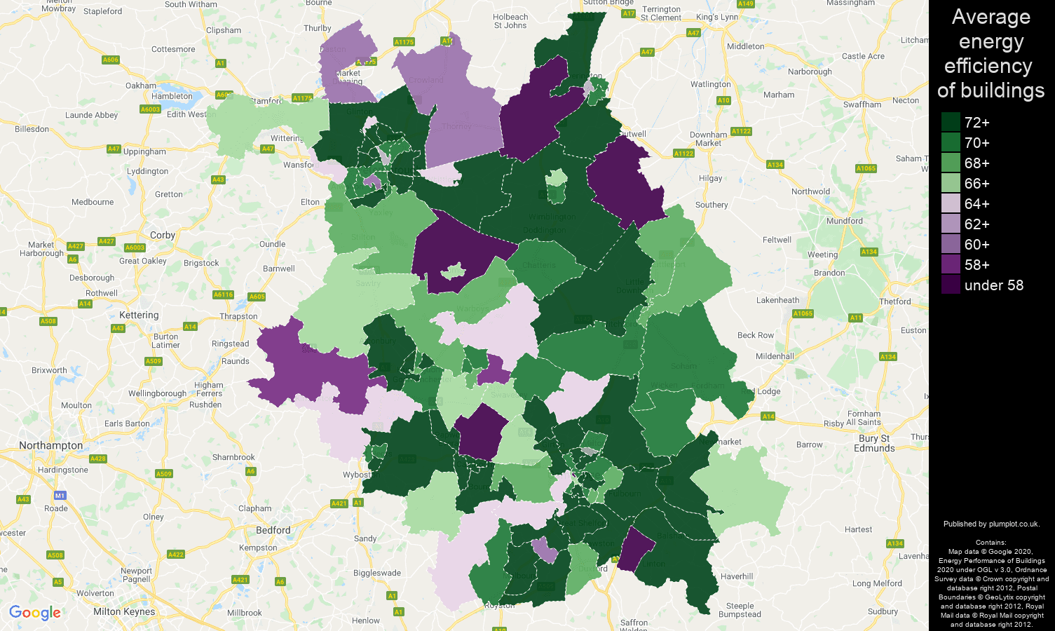 Cambridgeshire map of energy efficiency of flats