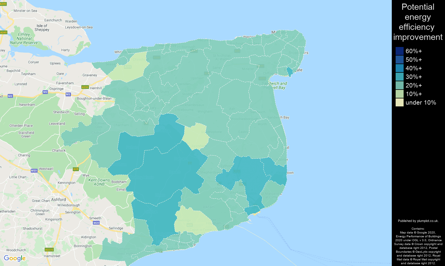 Canterbury map of potential energy efficiency improvement of houses