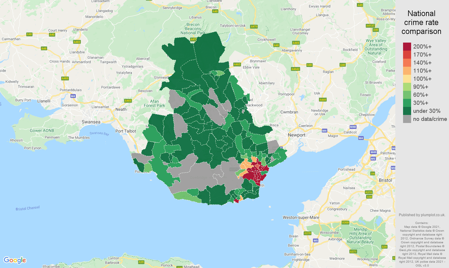 Cardiff bicycle theft crime rate comparison map
