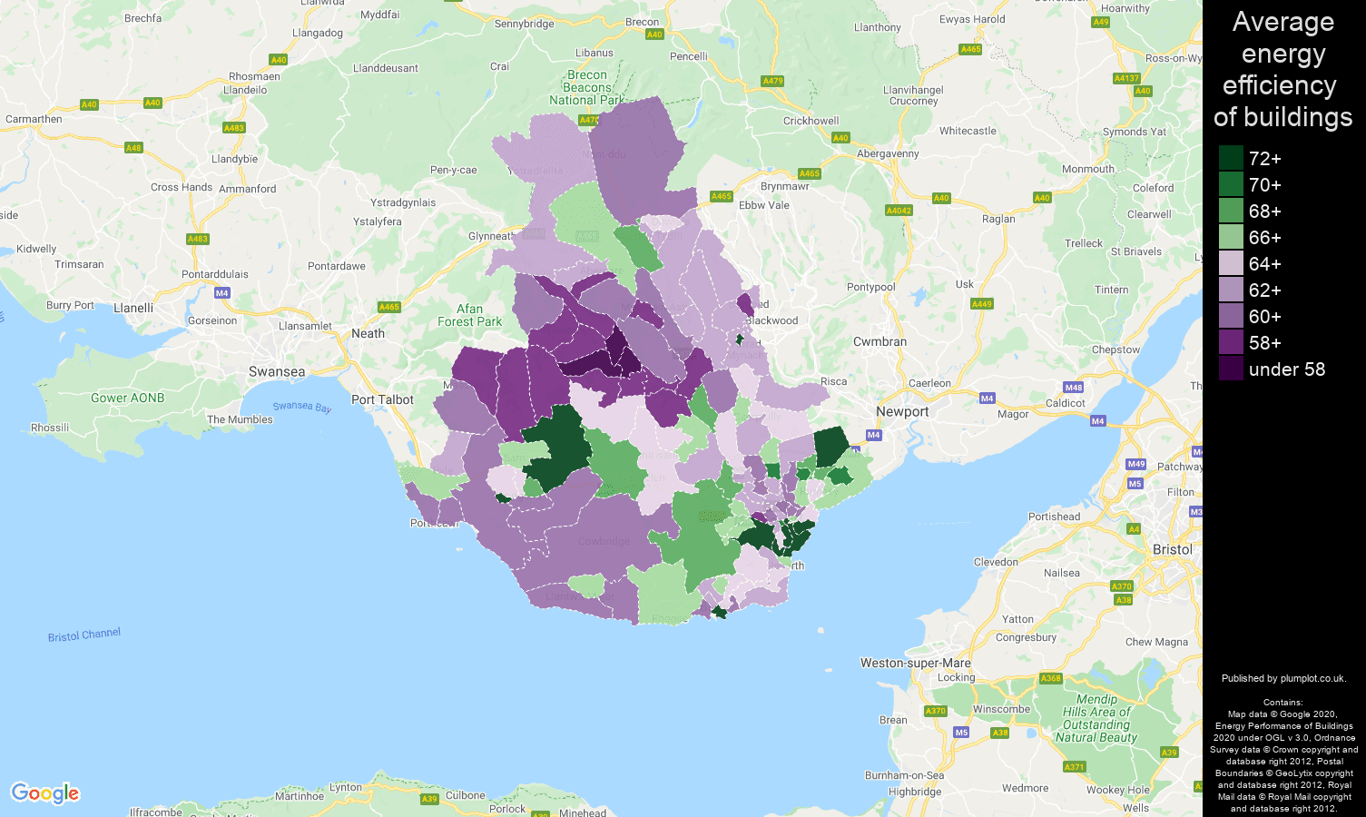 Cardiff map of energy efficiency of properties