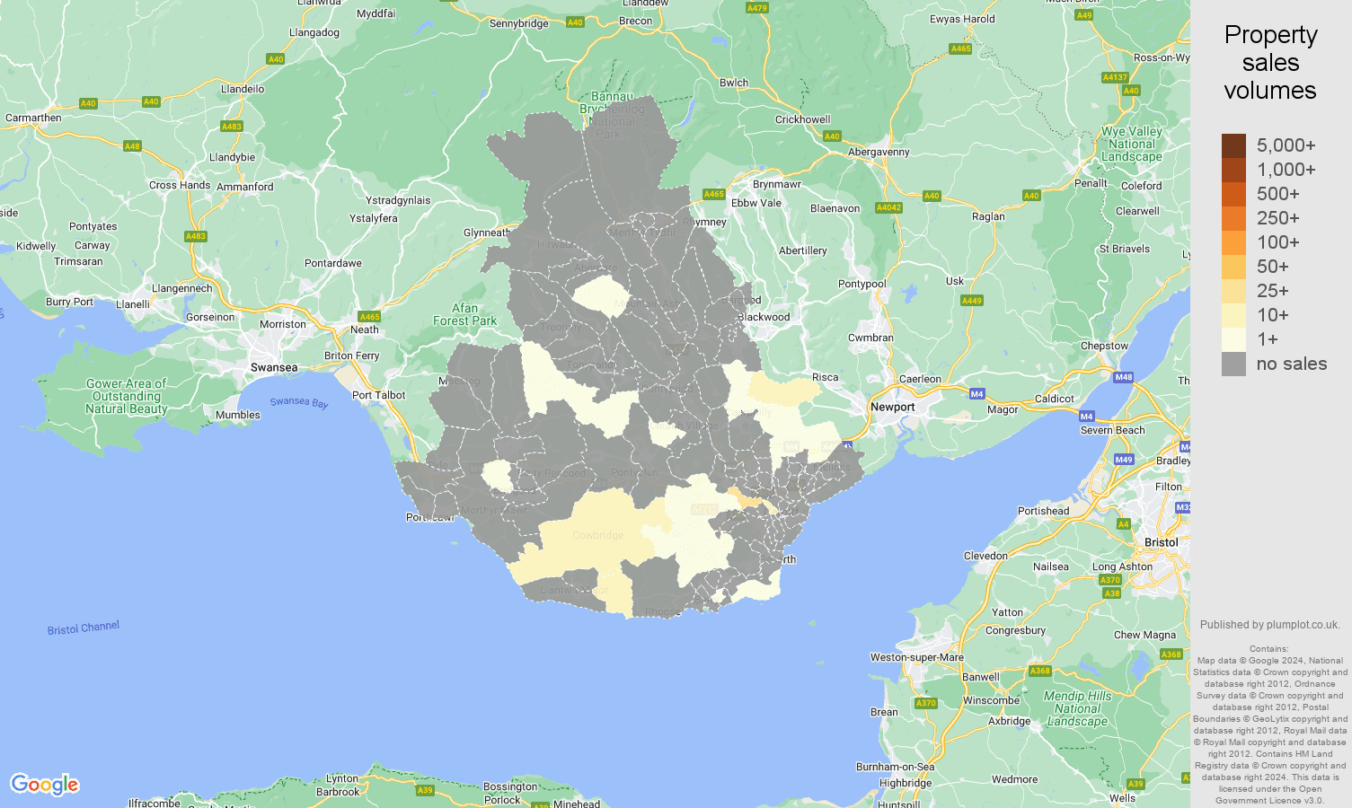 Cardiff map of sales of new properties