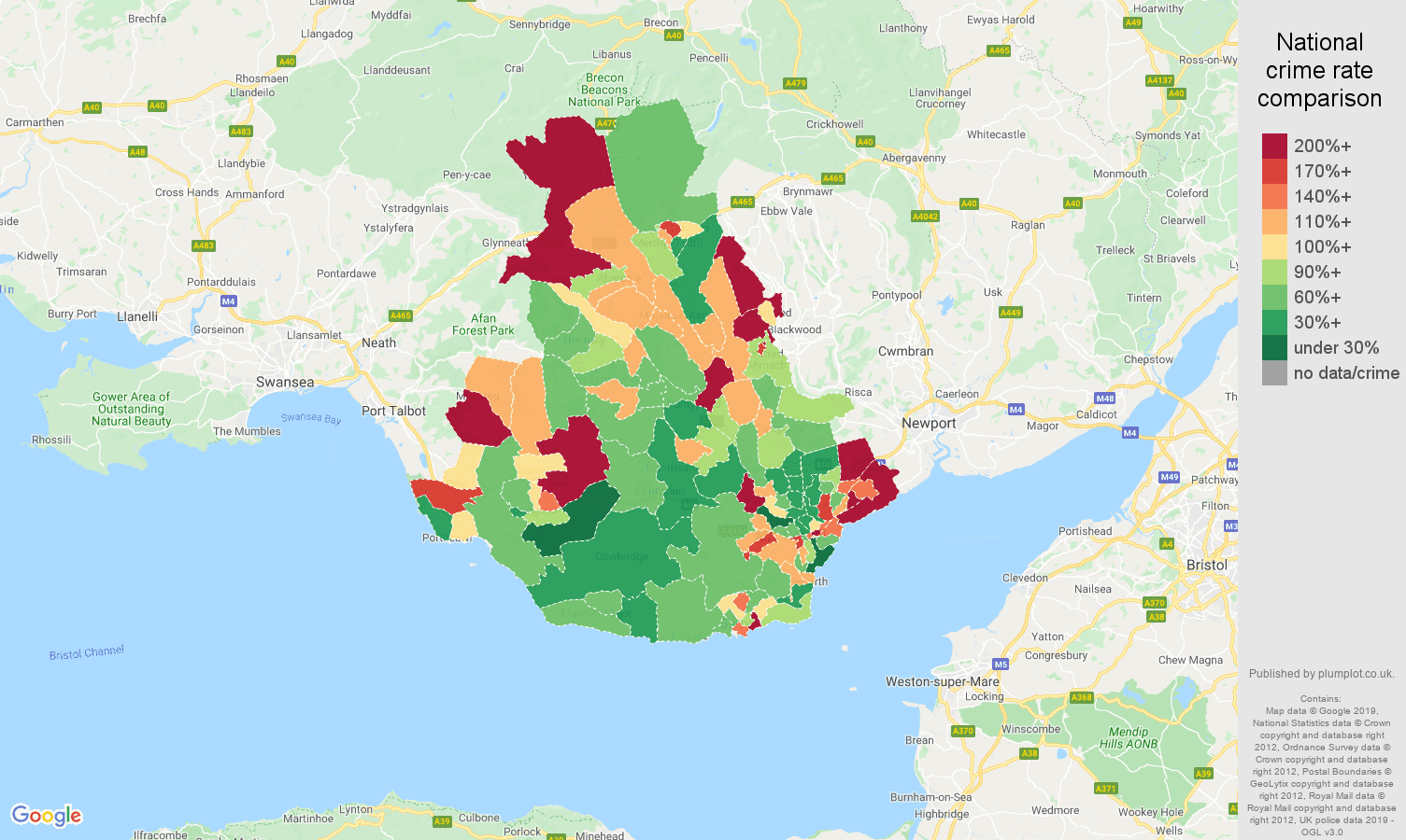 Cardiff other crime rate comparison map