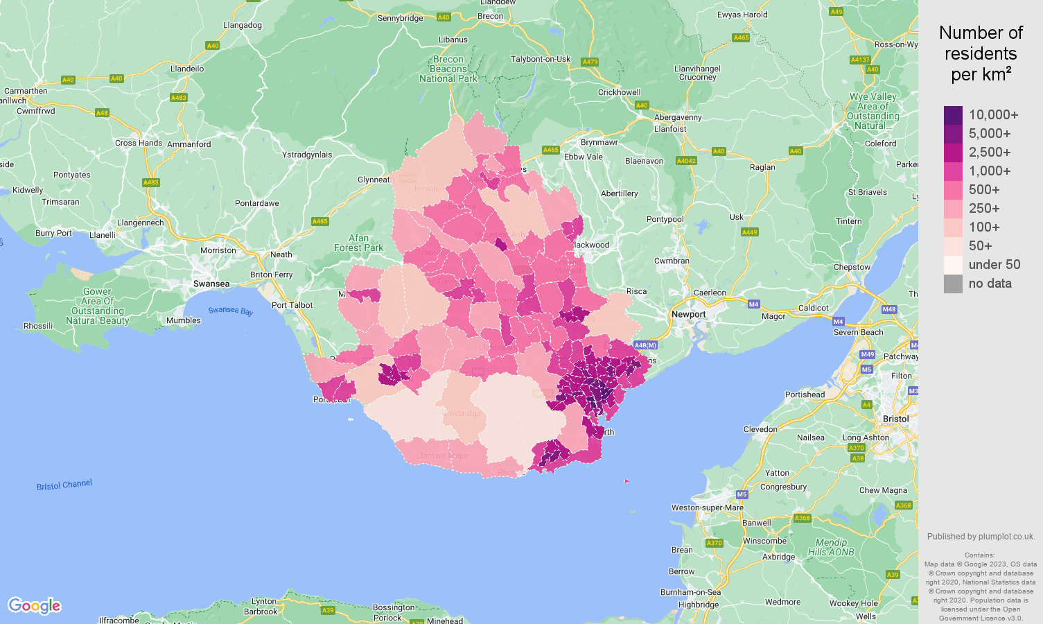 Cardiff population density map