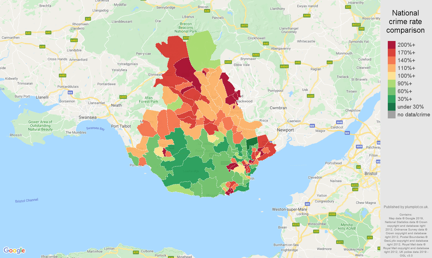 Cardiff public order crime rate comparison map