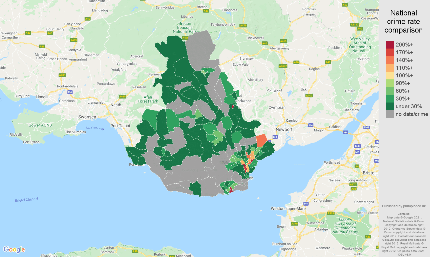 Cardiff robbery crime rate comparison map
