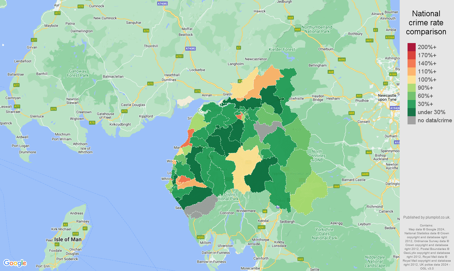 Carlisle burglary crime rate comparison map