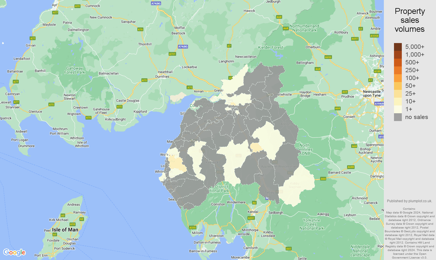 Carlisle map of sales of new properties