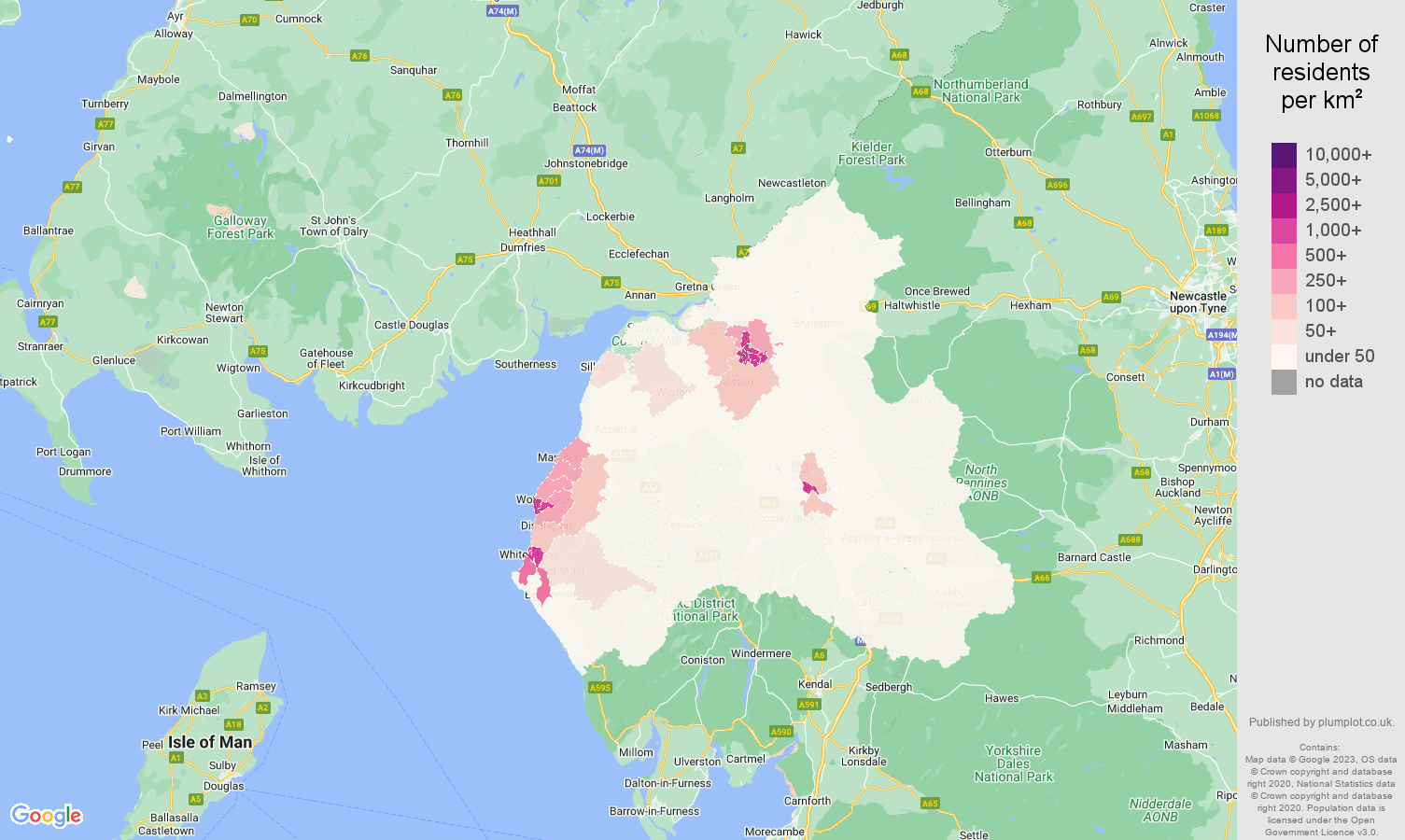 Carlisle population density map