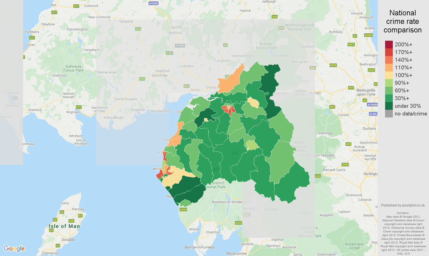 Carlisle violent crime rate comparison map