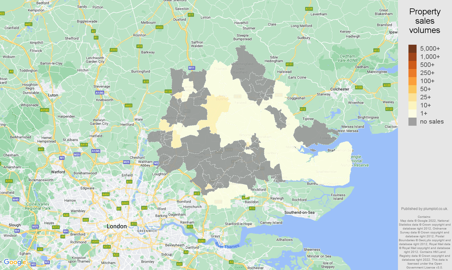 Chelmsford map of sales of new properties