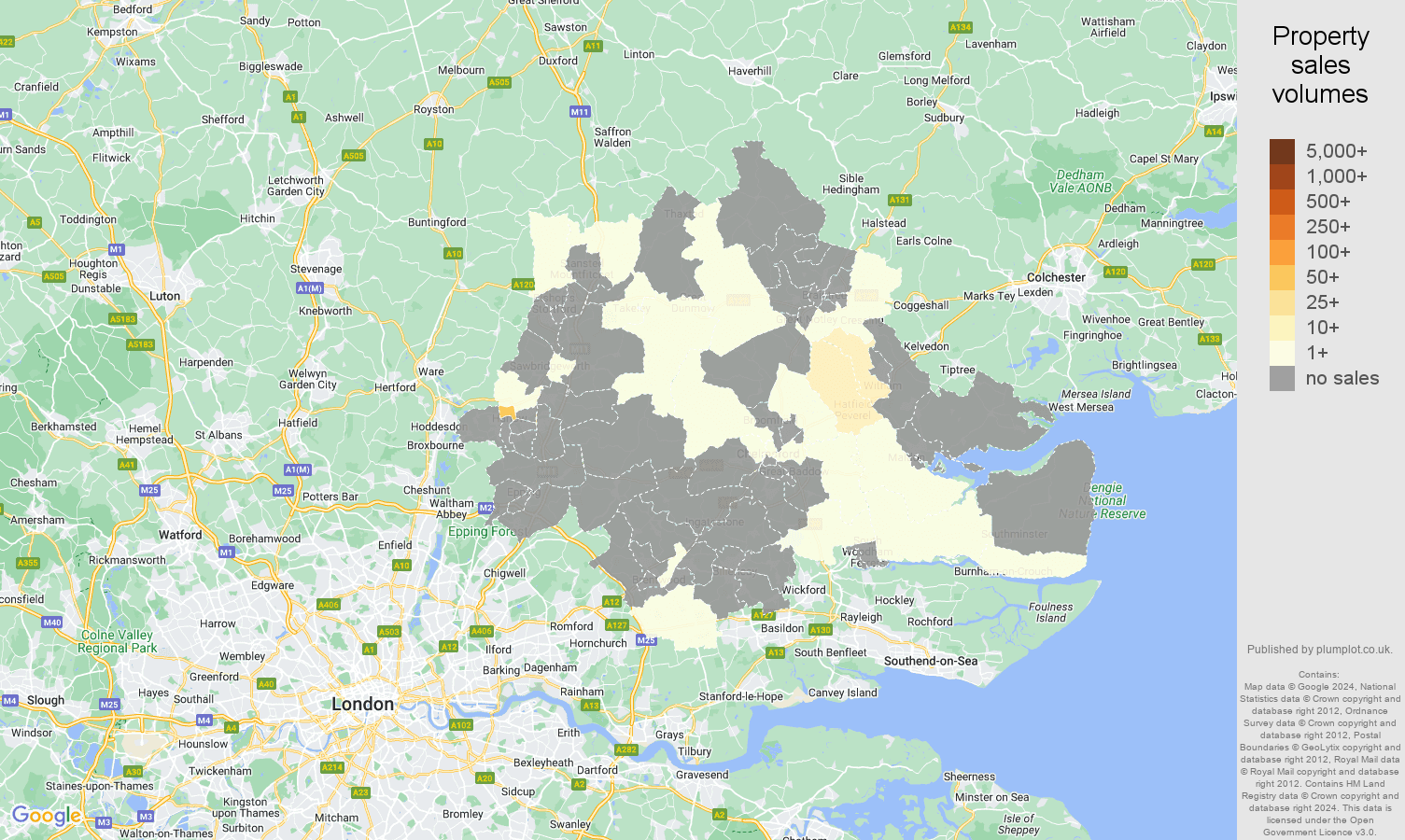 Chelmsford map of sales of new properties