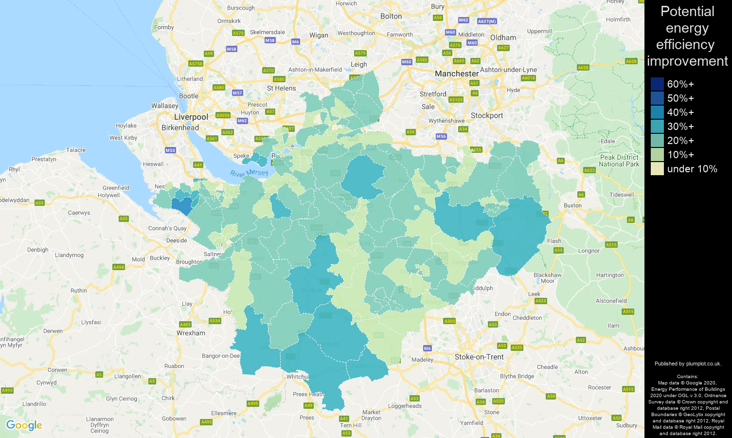Cheshire map of potential energy efficiency improvement of properties