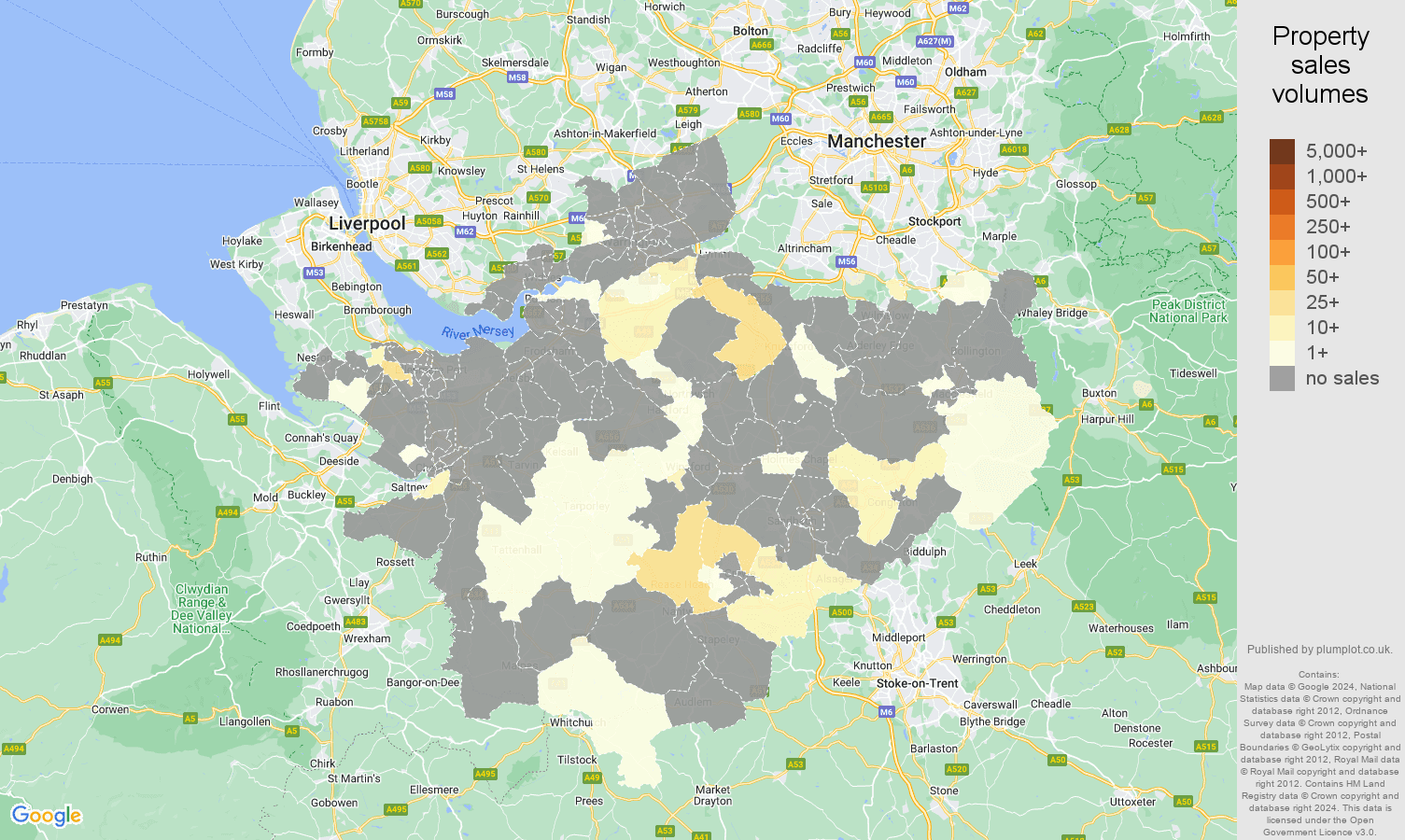 Cheshire map of sales of new properties