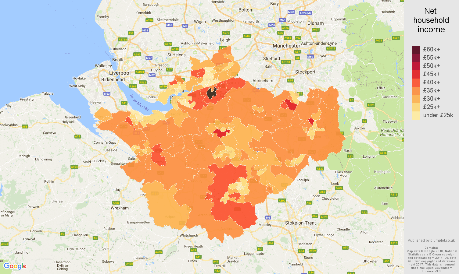 Cheshire net household income map