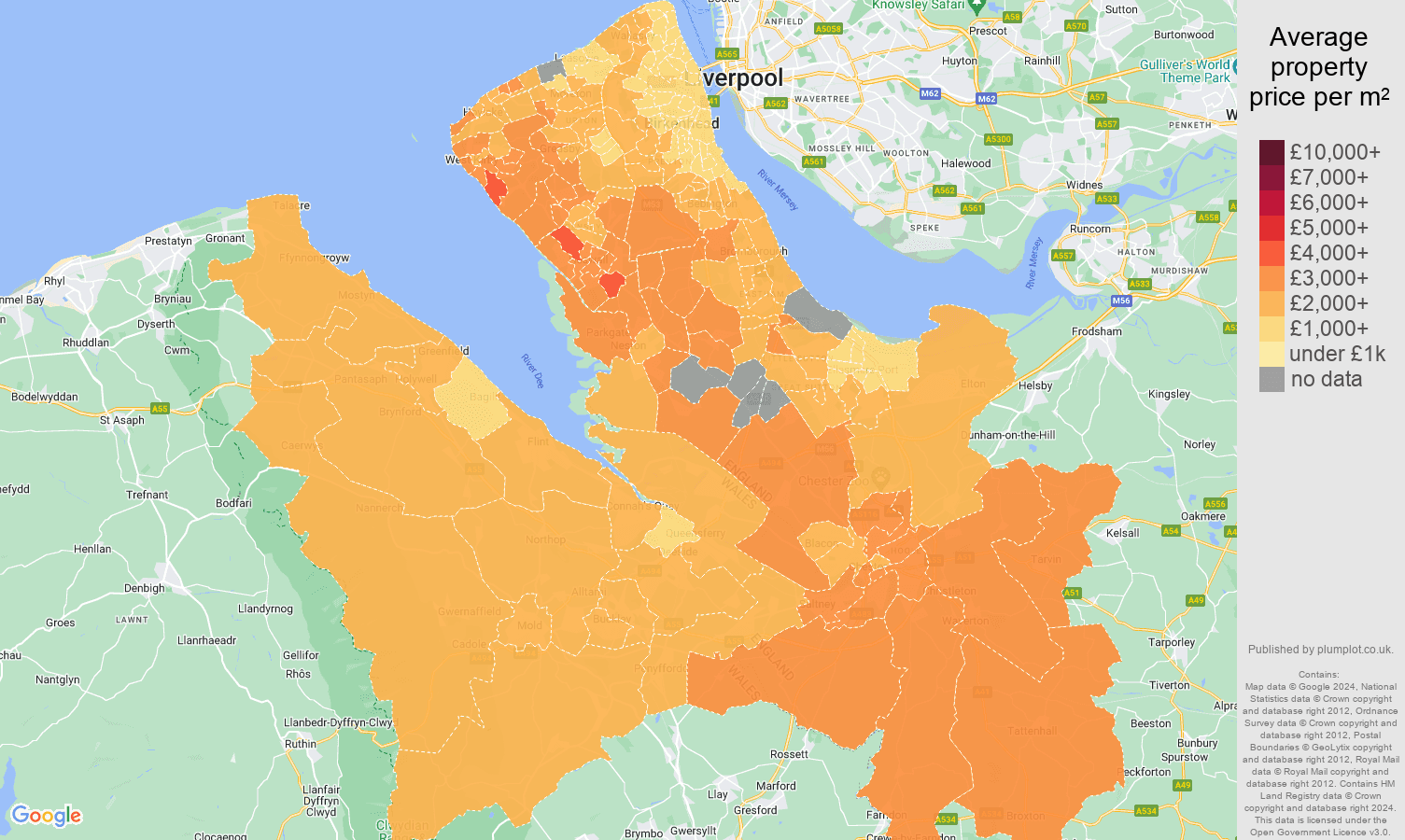 Chester house prices per square metre map