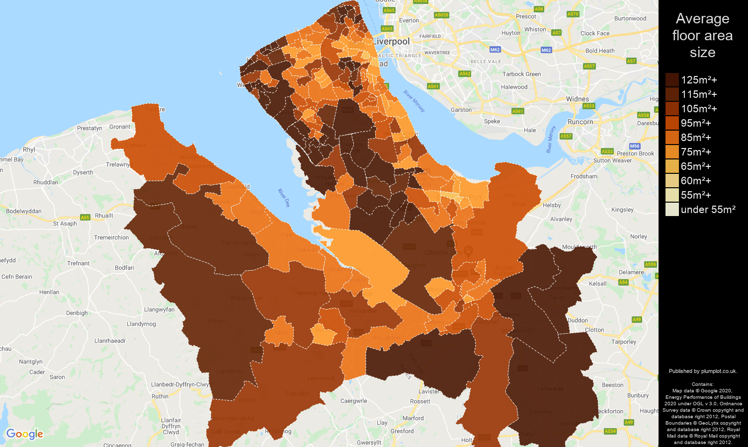 Chester map of average floor area size of houses