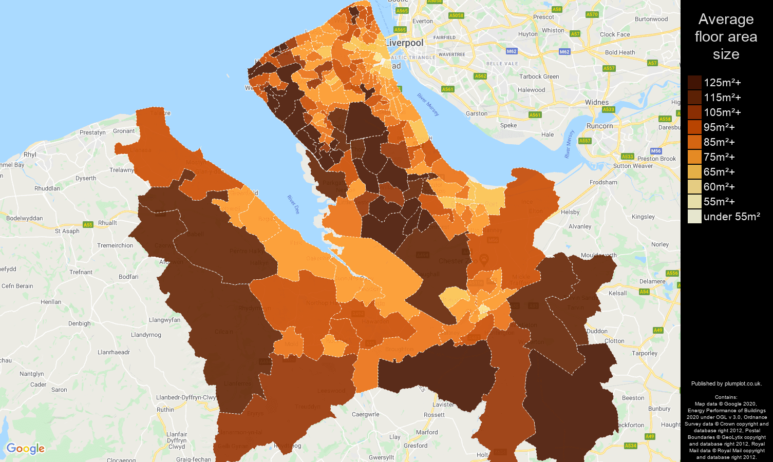 Chester map of average floor area size of properties
