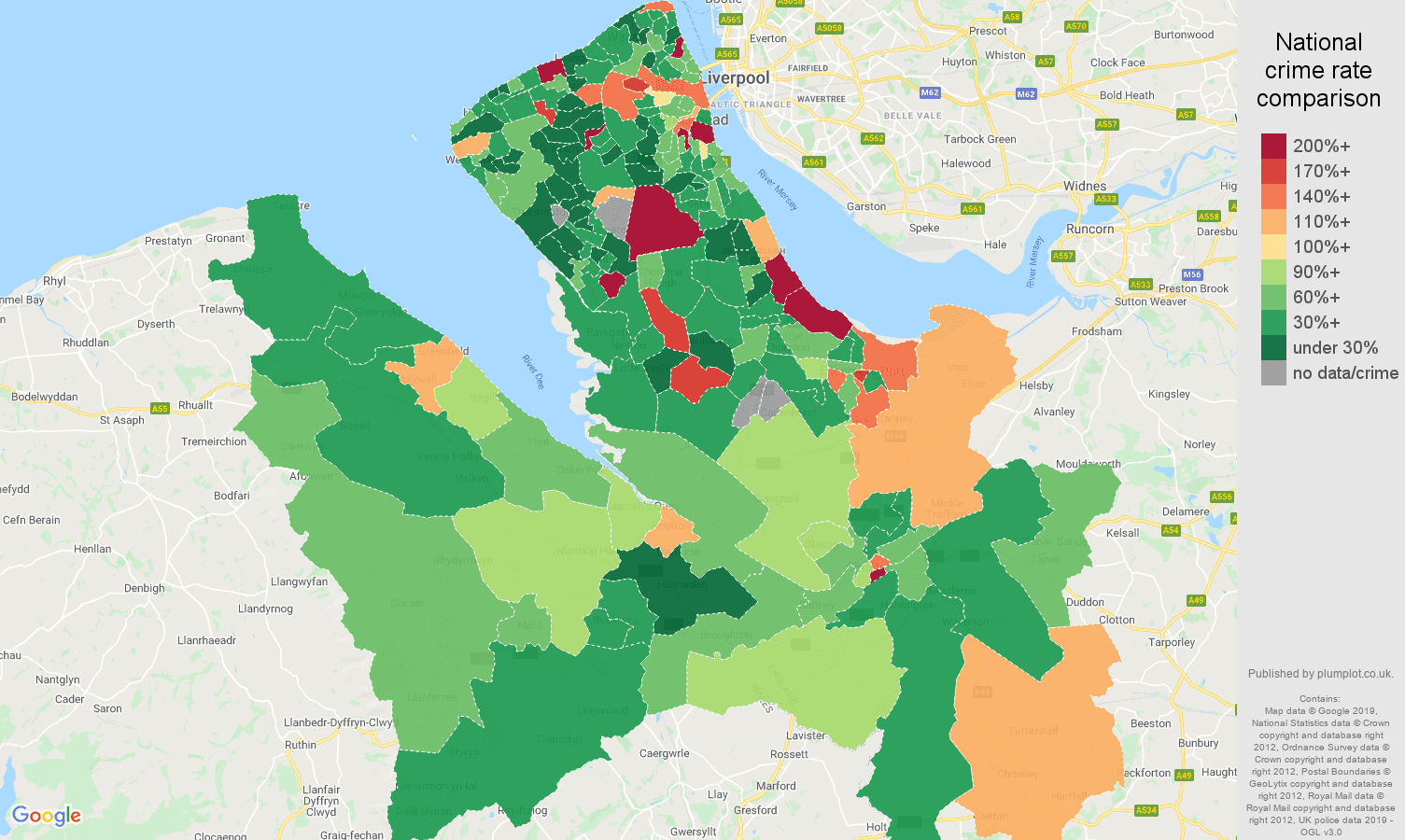 Chester other theft crime rate comparison map