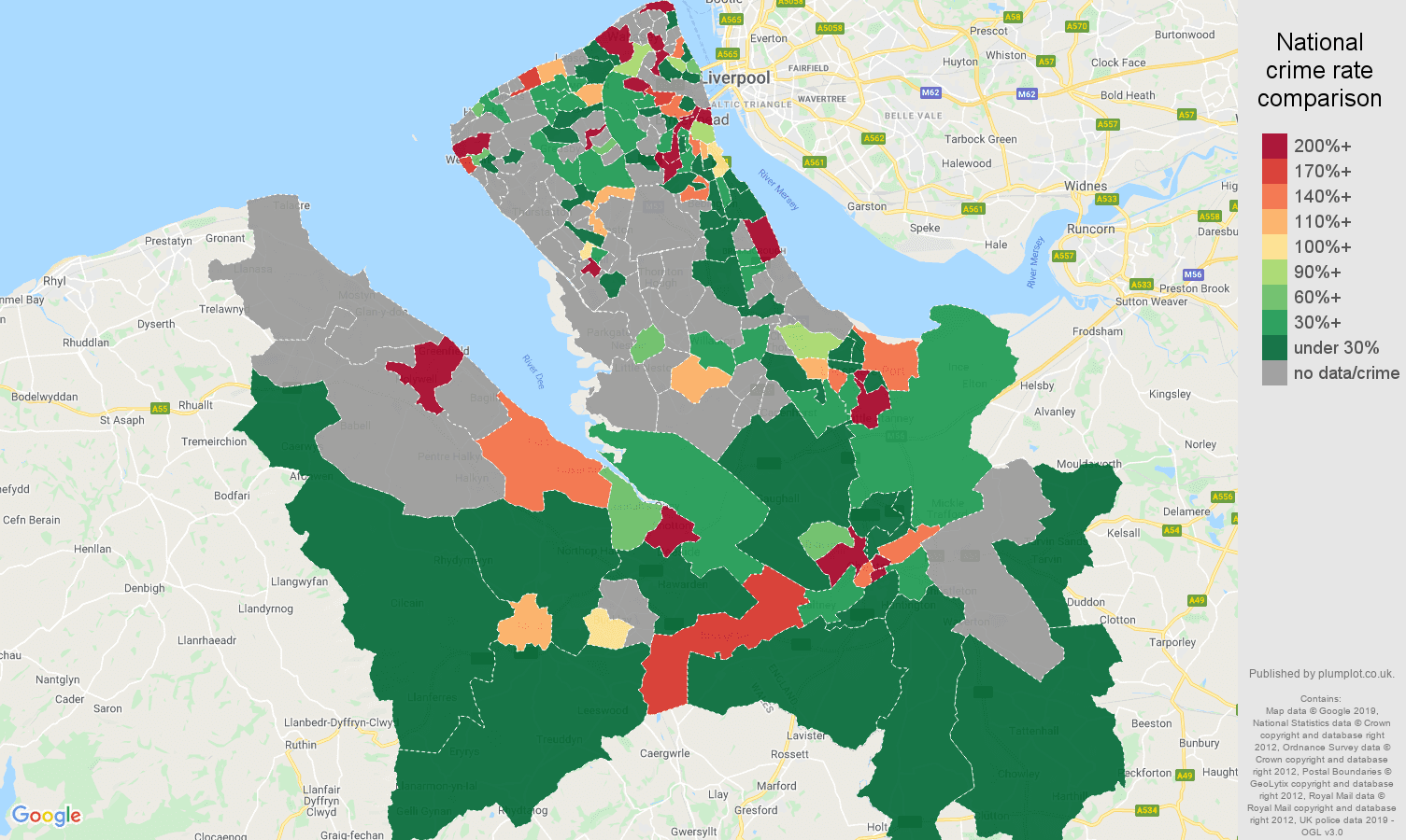 Chester shoplifting crime rate comparison map
