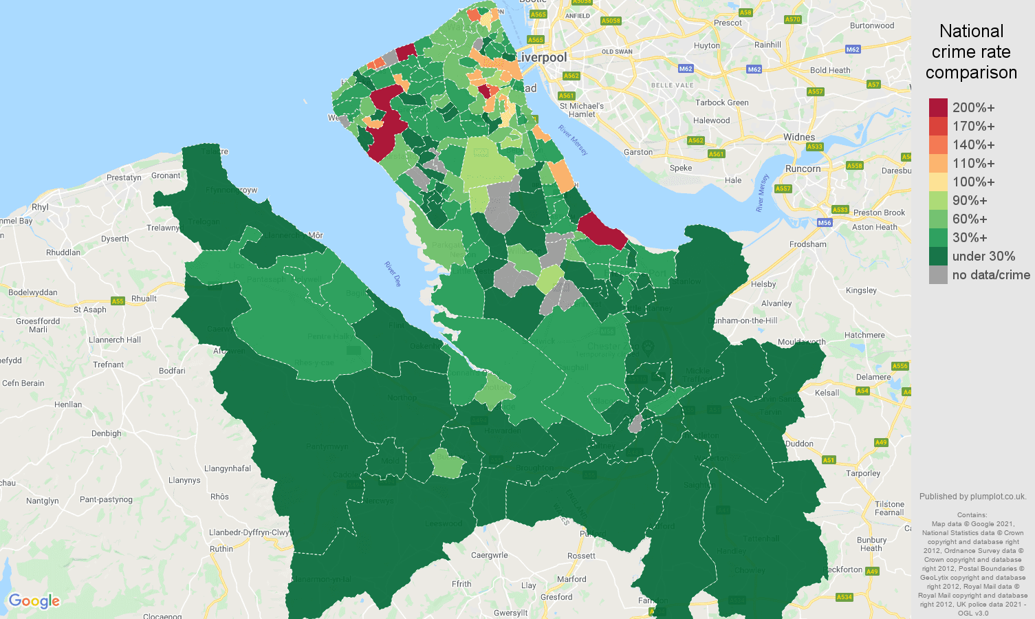 Chester vehicle crime rate comparison map
